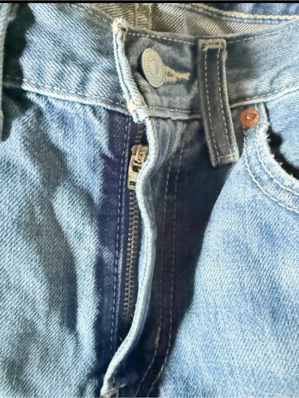 Straight Leg Women's Jeans with Knee Rips - Blue - Picture 6 of 9